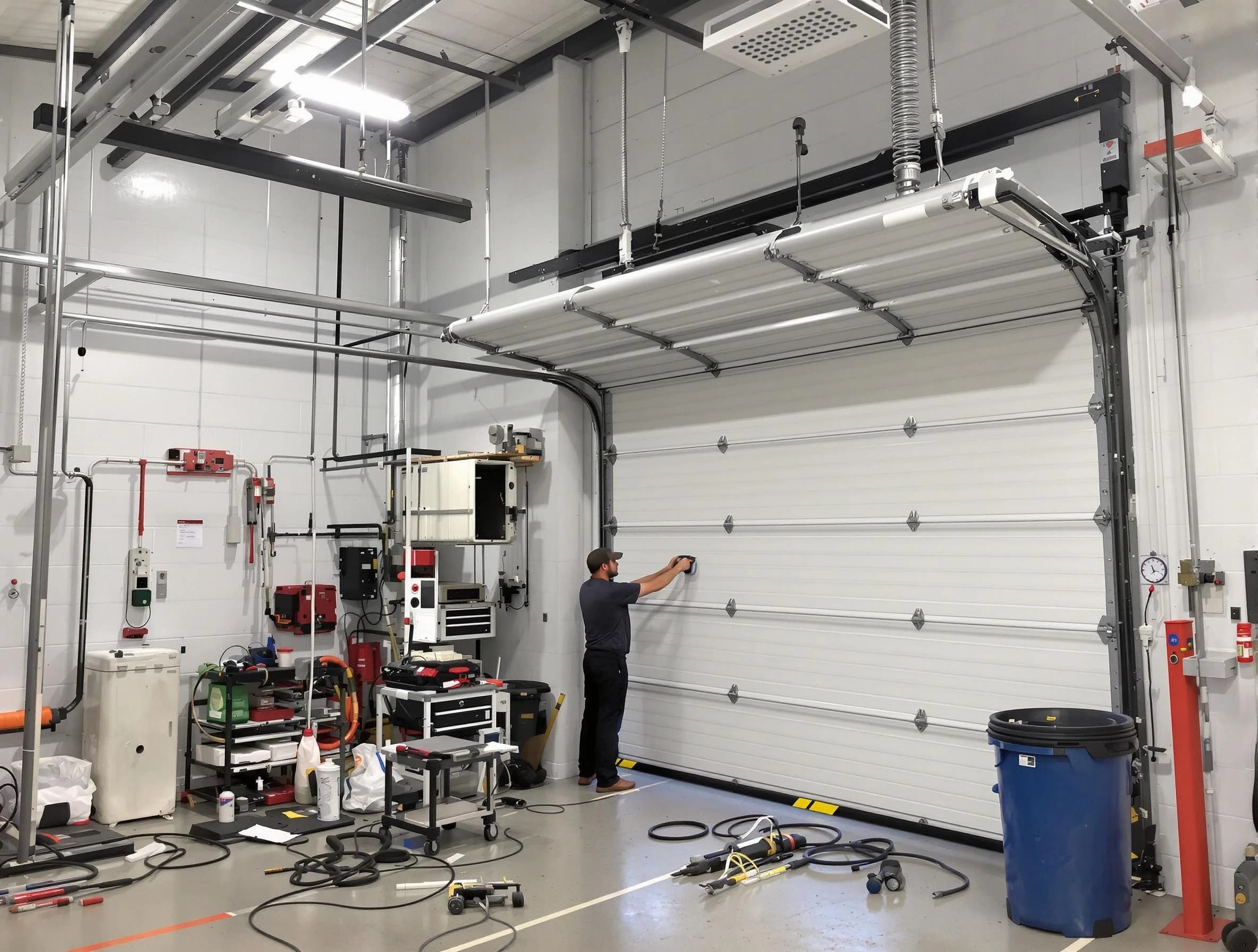 Sheridan Garage Door Repair certified technician performing commercial door repair at a Sheridan business facility