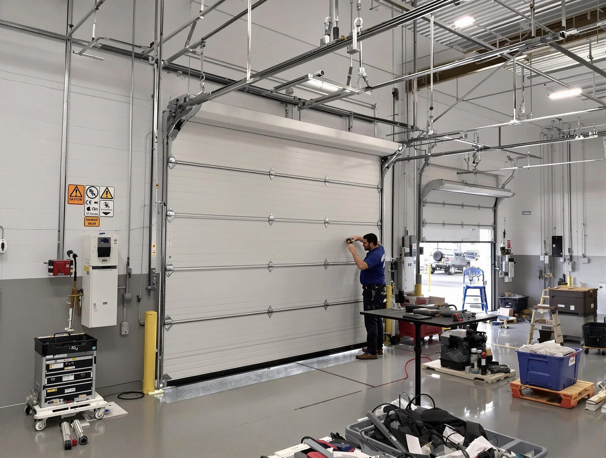 Commercial garage door repair being performed by Sheridan Garage Door Repair expert in Sheridan