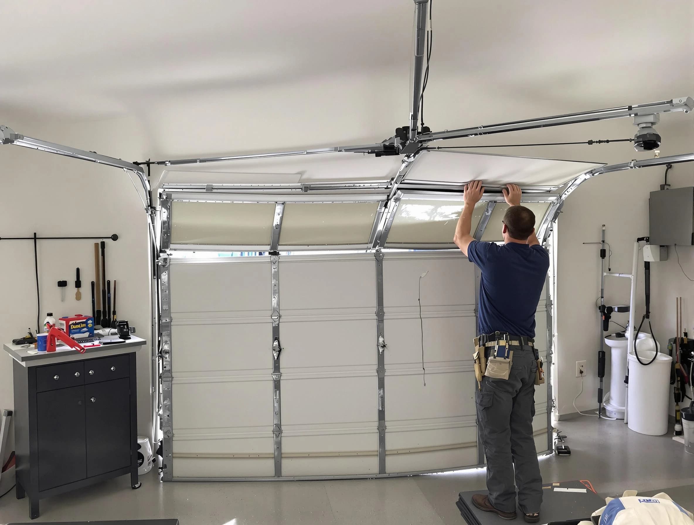 Sheridan Garage Door Repair specialist performing precise section replacement on Sheridan garage door