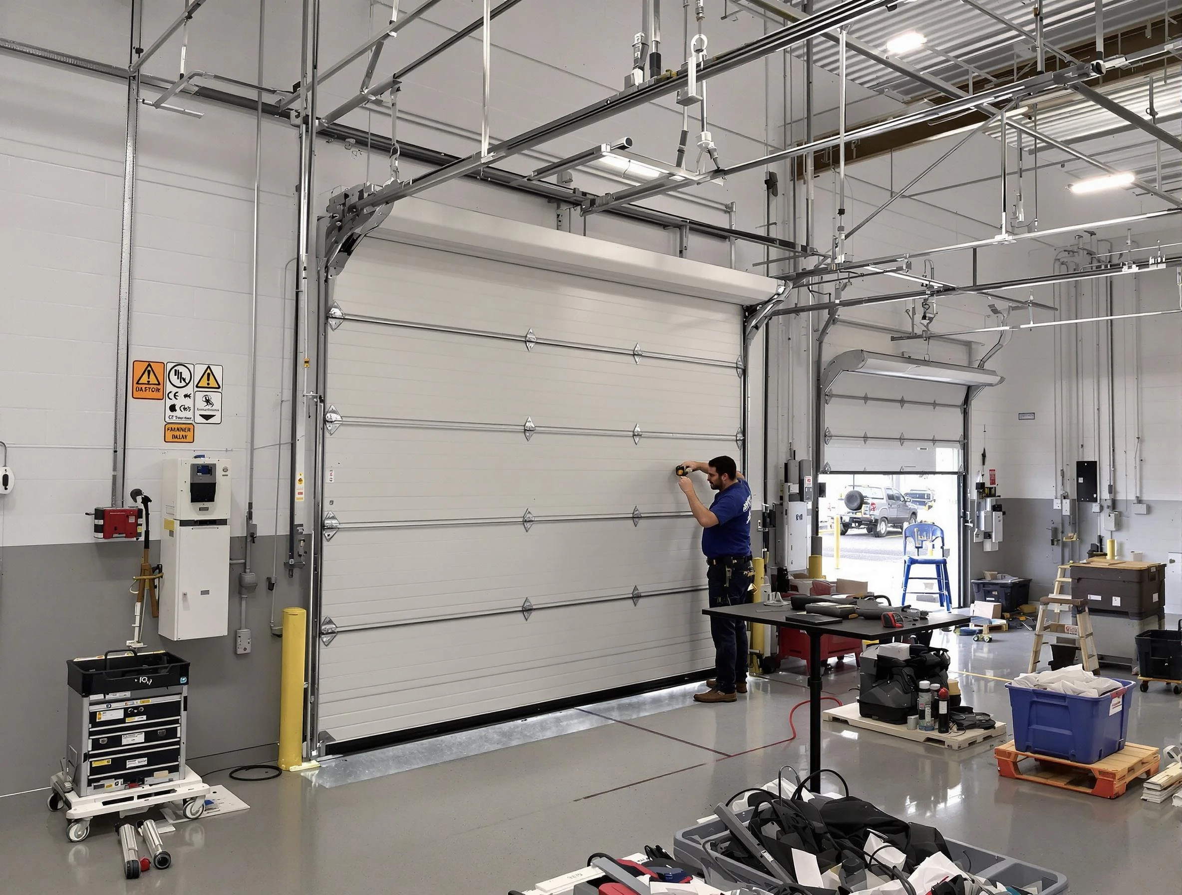 Commercial garage door repair being performed by Sheridan Garage Door Repair expert in Sheridan