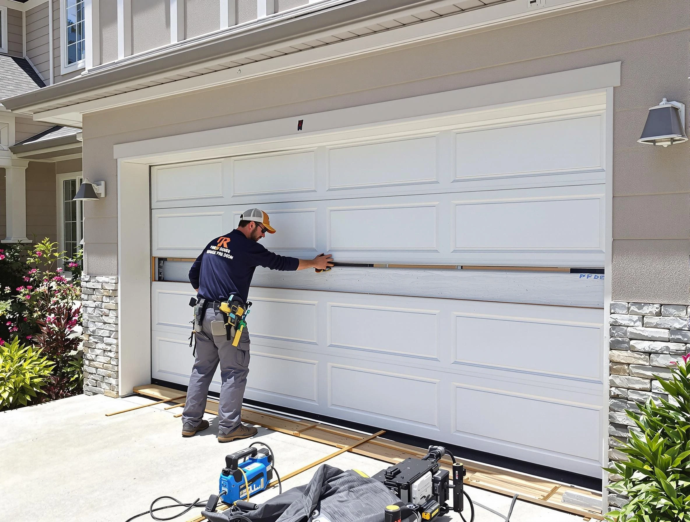Sheridan Garage Door Repair team performing complete garage door replacement at Sheridan residence