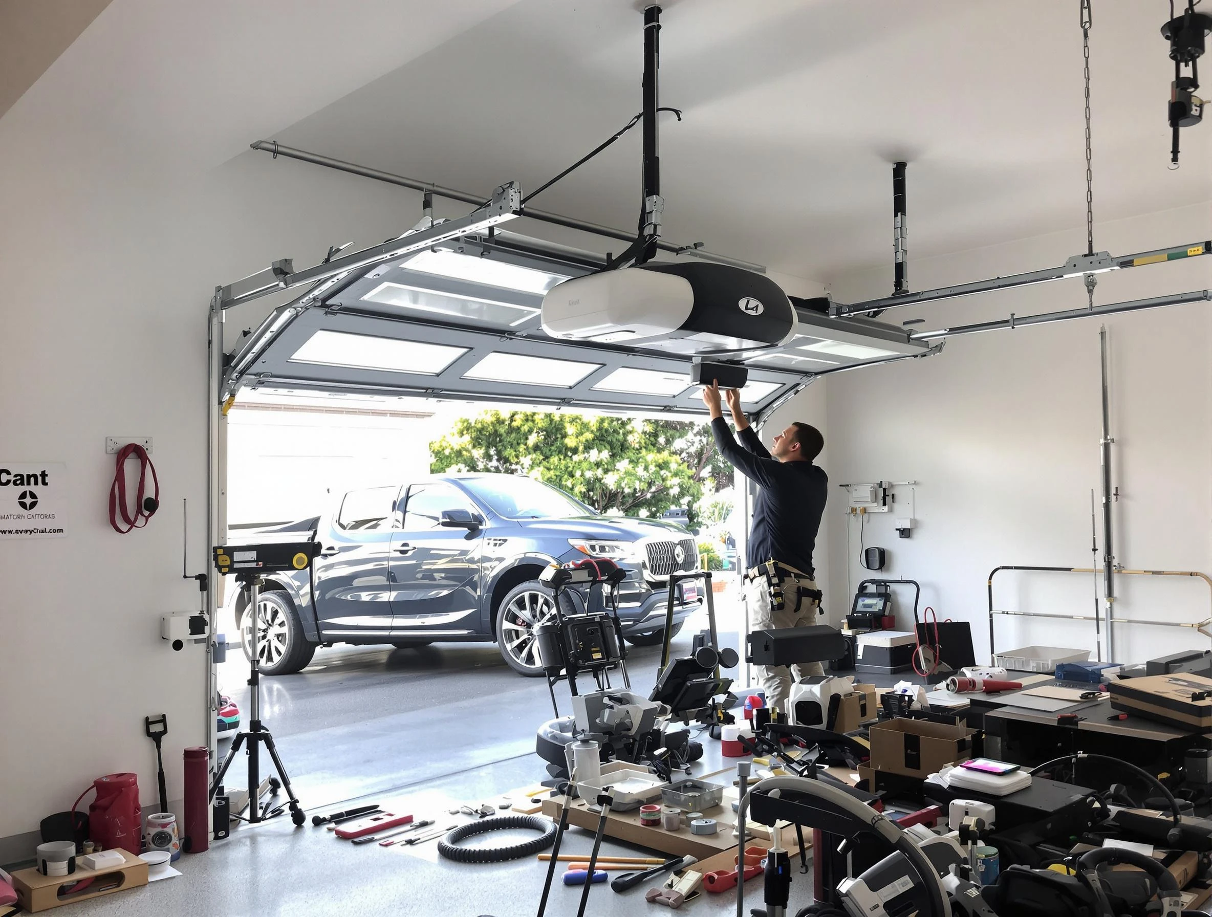 Sheridan Garage Door Repair specialist installing smart garage door opener system in Sheridan home