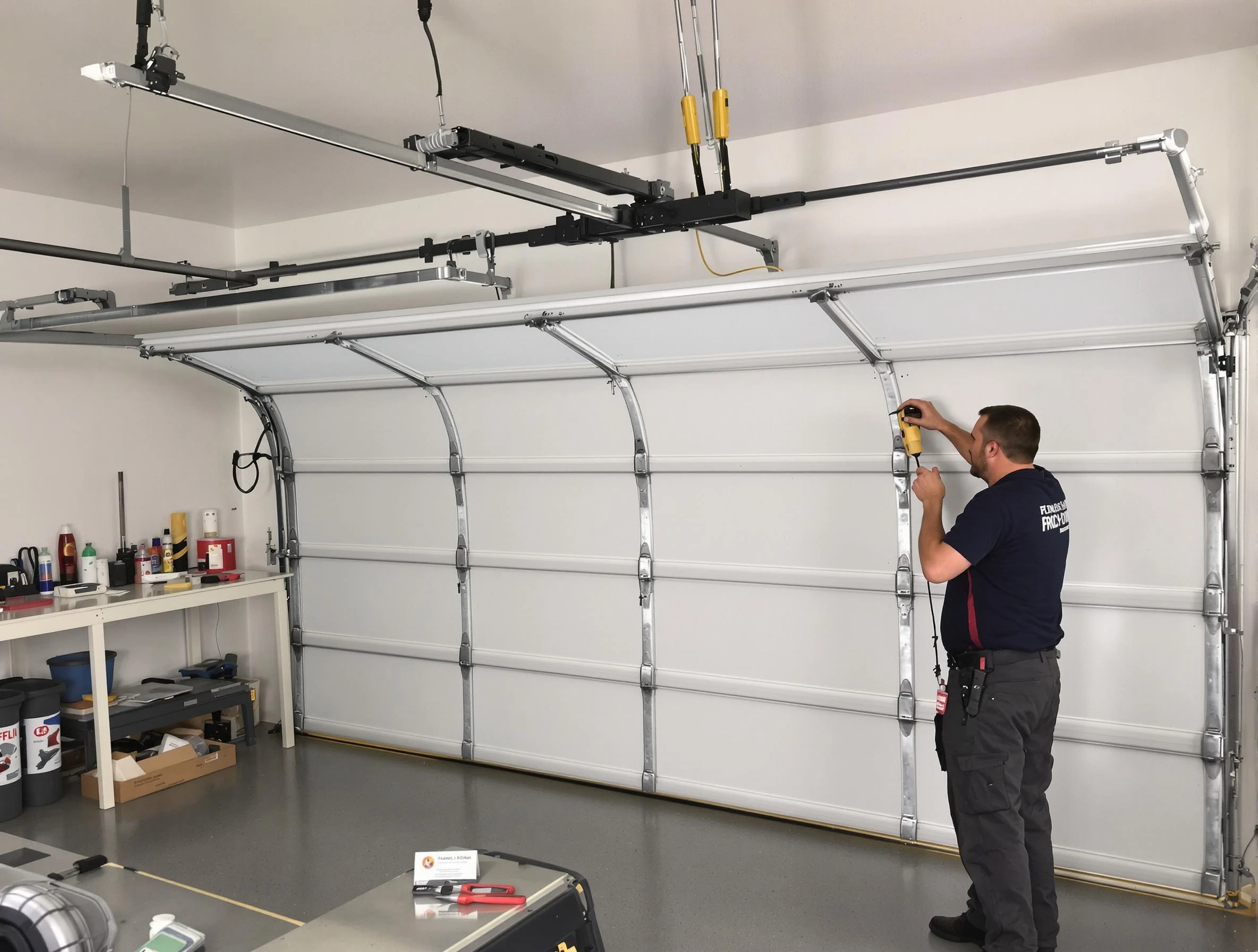 Sheridan Garage Door Repair certified technician performing overhead door system repair in Sheridan