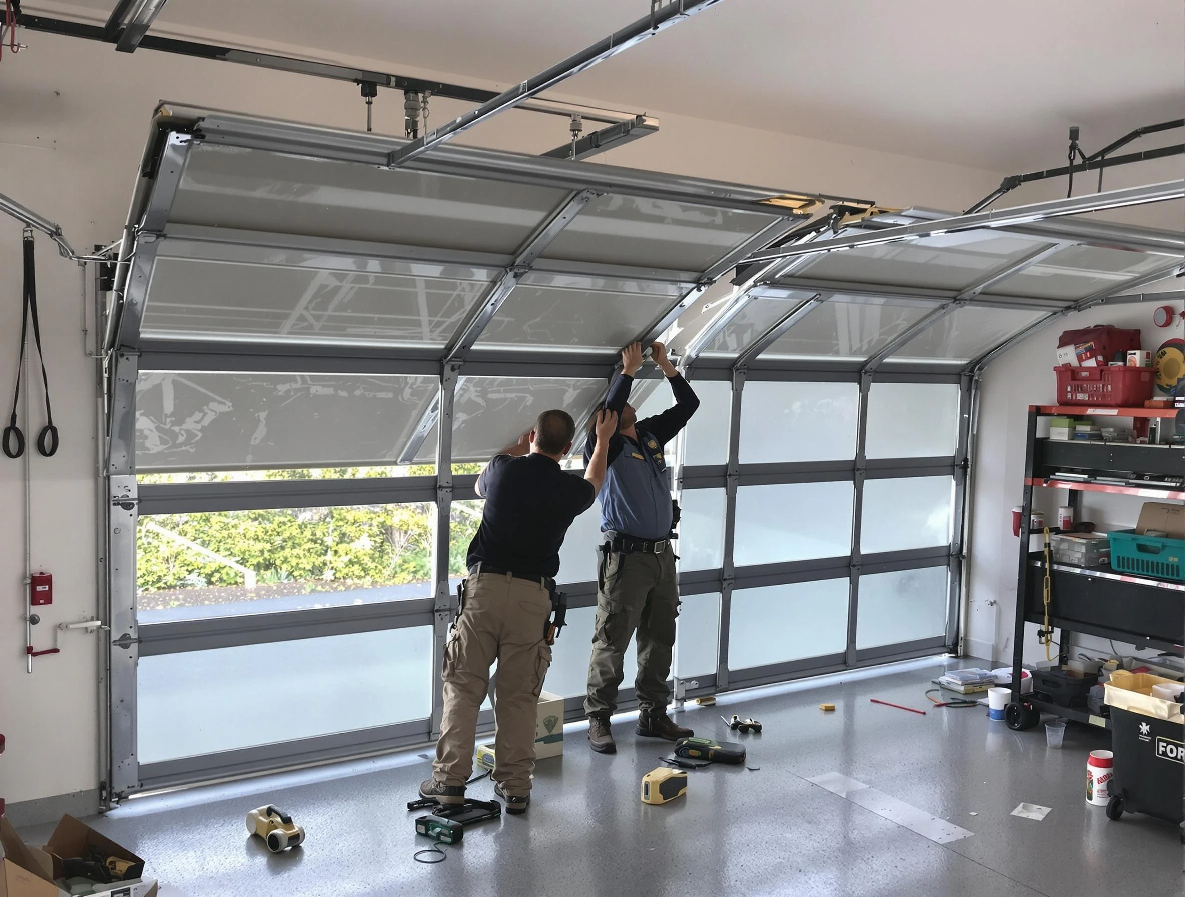 Sheridan Garage Door Repair expert performing precise panel replacement on Sheridan garage door