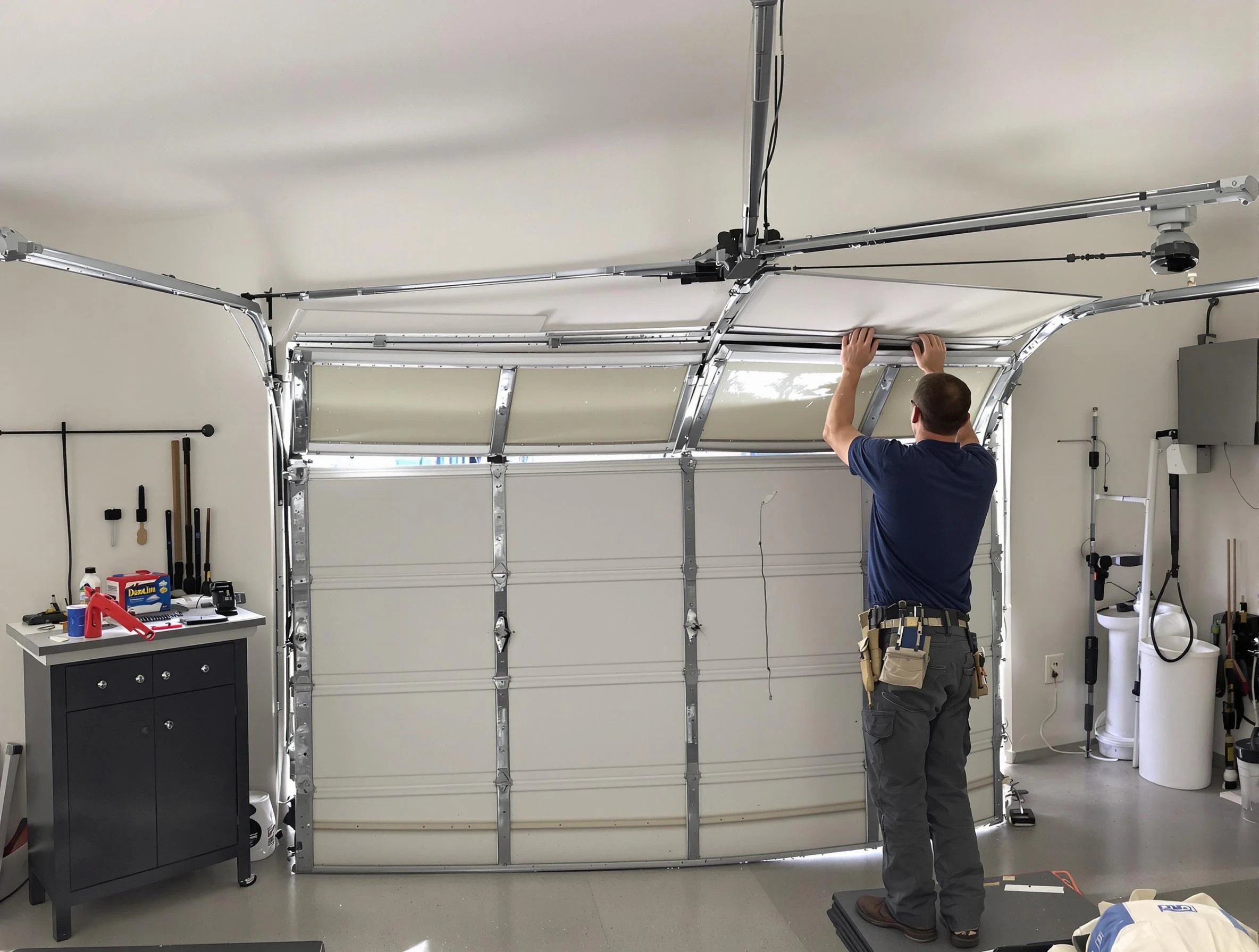 Sheridan Garage Door Repair specialist performing precise section replacement on Sheridan garage door